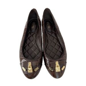 Croc-Embossed Leather Ballerinas